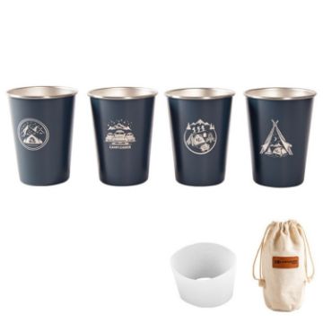 Picture of 4 PCS / Set Outdoor Picnic Stainless Steel Cup With Storage Bag+Silicone Holder (Dark Blue)
