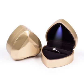 Picture of 017015-20 Heart-shaped LED Light Ring Necklace Storage Box without Jewelry, Spec: Ring (Gold)